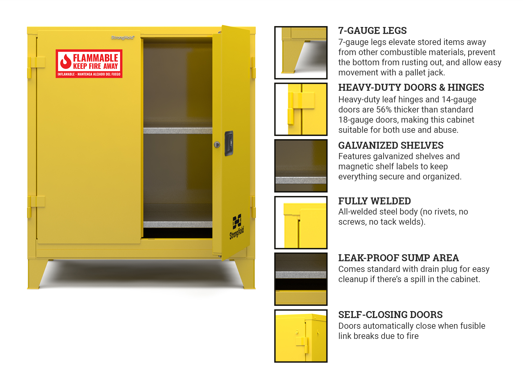 Flammable Safety Cabinet With Self Closing Doors 60 Gallon