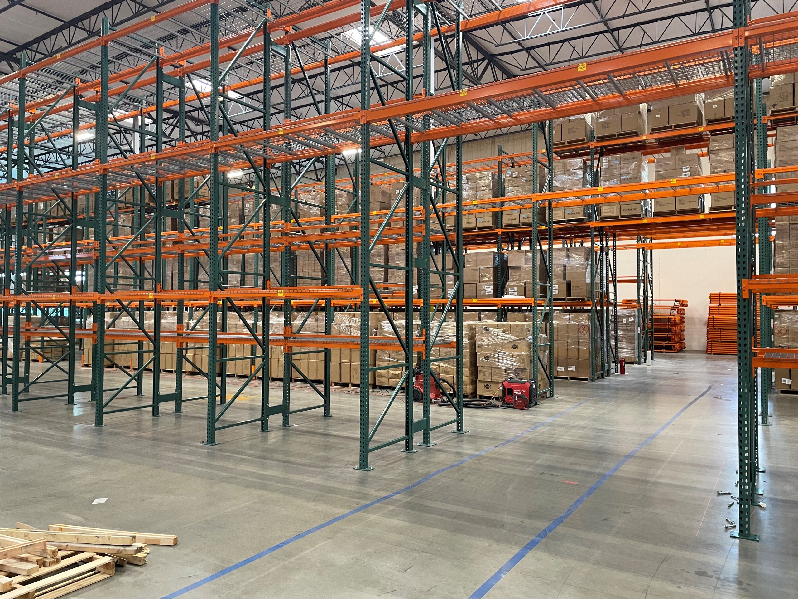 Warehouse with newly installed empty pallet racking